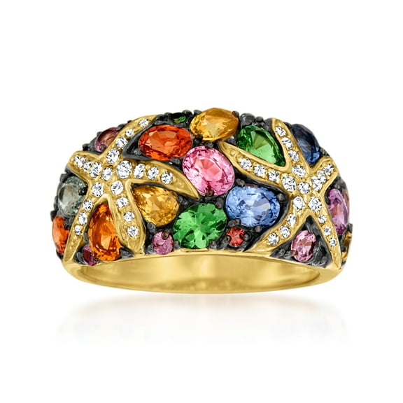 Ross-Simons 3.50 ct. t.w. Multicolored Sapphire and .24 ct. t.w. Diamond Starfish Ring in 14kt Gold, Women's, Adult