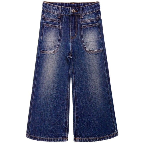 KIDSCOOL SPACE Big Girls Slim Jeans, 12M-14T Wide Size Range Wide-leg Palazzo Denim Pants,Deep Blue,13-14 Years