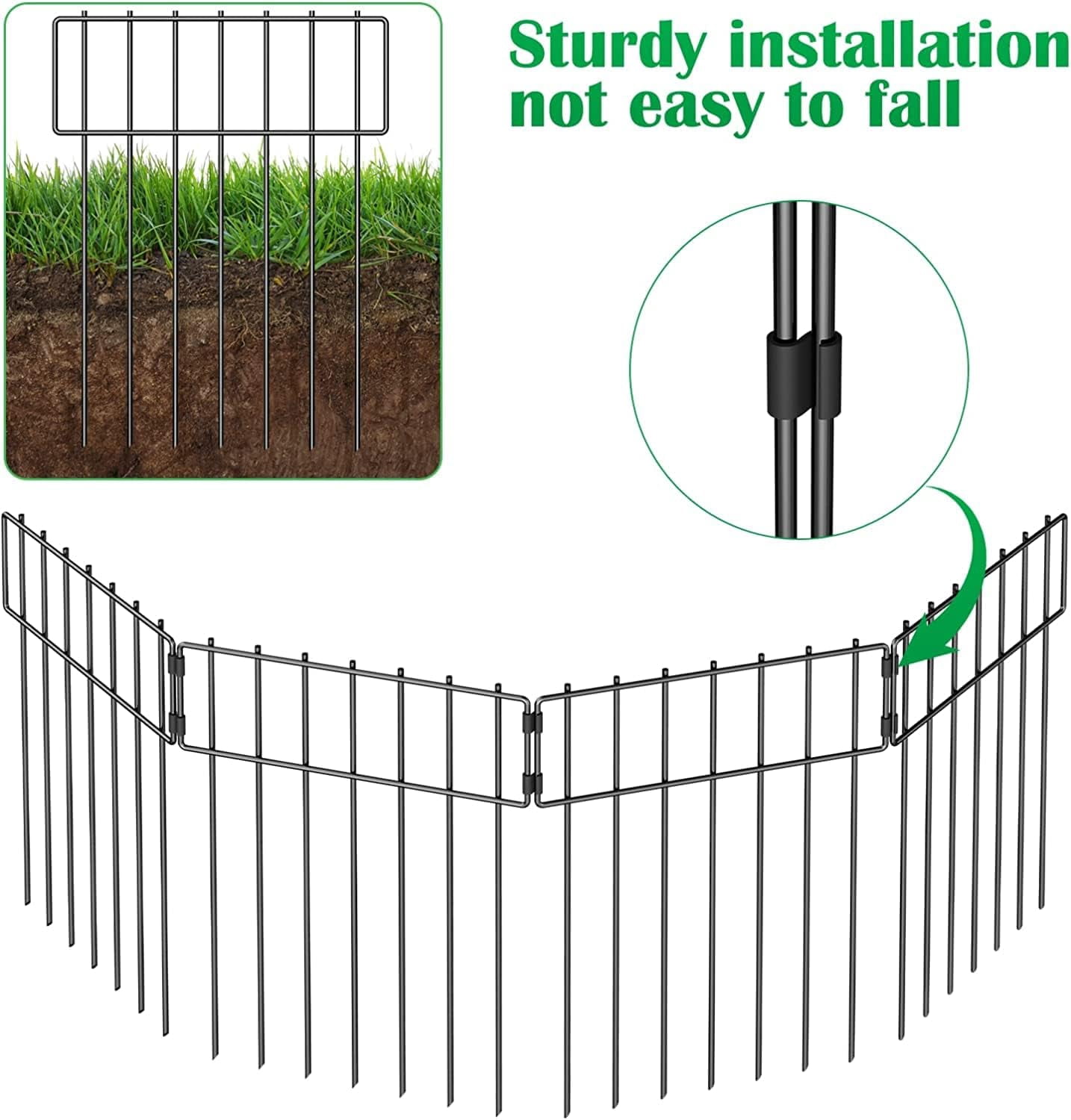 Animal Barrier Fence, Total Decorative Garden Fence , Rustproof Metal Barrier Bottom Fence, Dog Rabbits Ground Stakes Border Fence for Garden.