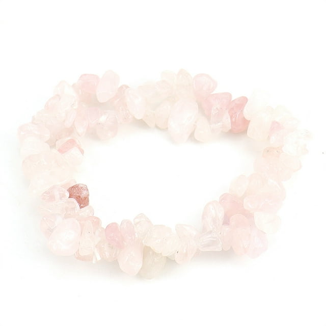 Xiao Hua Pulsera de cuentas hecha a mano, ideal para hombres y mujeres, con cristales naturales de colores, piedra triturada irregular, doble capa tejida, elástica, con cruz (rosa claro).