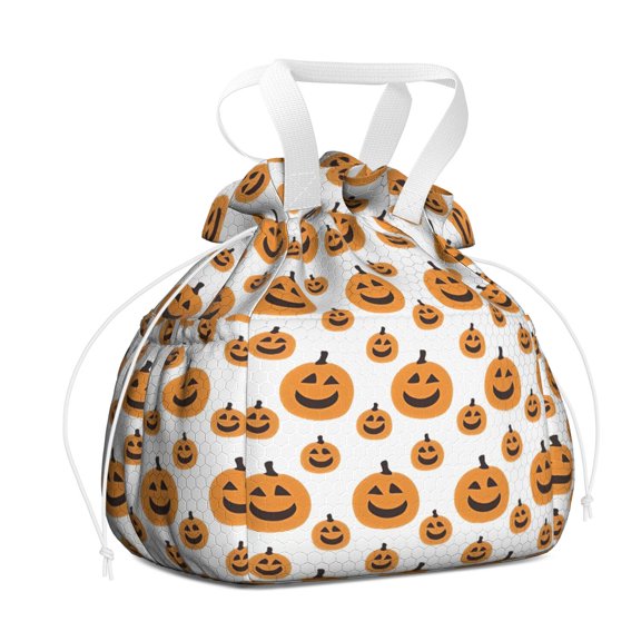 Halloween Simple Pumpkin Pattern Drawstring Lunch Bag Women - Drawstring Lunch Bag Insulated for Work Office - Stain-Resistant Large Lunchbags for Women with Multi-Pockets