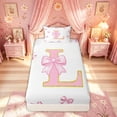 thumbnail image 3 of Meiyoeat Princess Bow Letter L Twin Sheet Sets for Women Girls, Blush Pink Fashion Bedding, 3-Piece, 3 of 5
