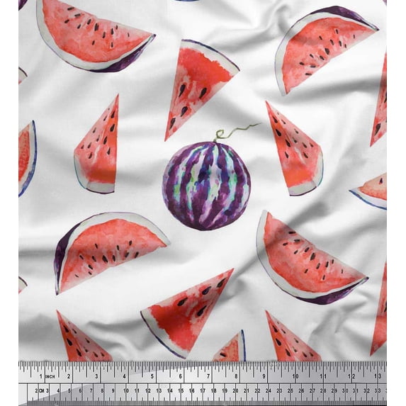Soimoi Japan Crepe Satin Fabric Watermelon Fruits Print Fabric by Yard 42 Inch Wide