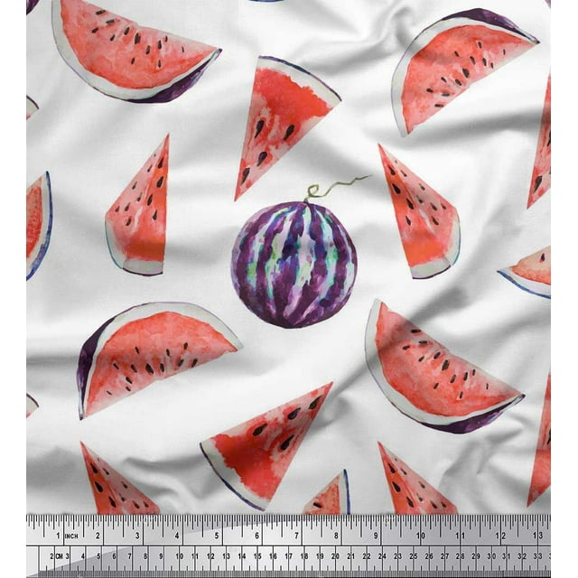 Soimoi Tissu Poly Georgette Imprimé Fruits Melon D\'eau au Mètre 52 Pouces de Large