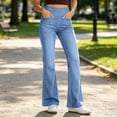 thumbnail image 4 of Olyvenn Women's High Waist Flare Jeans, Stretch Elastic Waistband, Vintage Denim Trousers with Pockets Light Blue M, 4 of 9