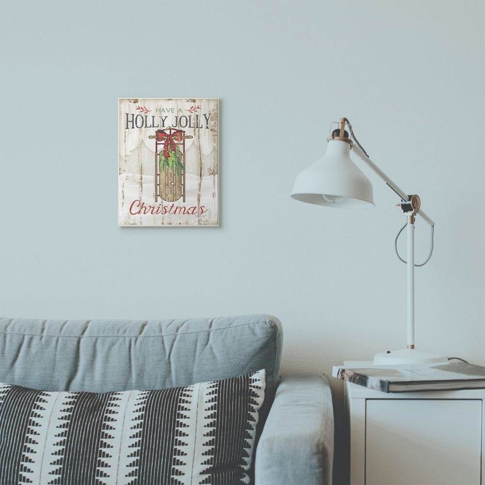 Stupell Industries Holly Jolly Christmas Sleigh Wood Texture Holiday Word Design Wood Wall Art By Artist Jennifer Pugh