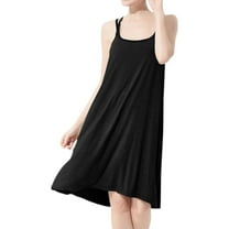 SWSMCLT Women's Plus Size Cotton Nightgown Soft StretchKnee Length Backless Strappy Flowy Summer Sleepwear Scoop Neck Comfy Sleeveless Midi Sleep Dress Black 4X-Large