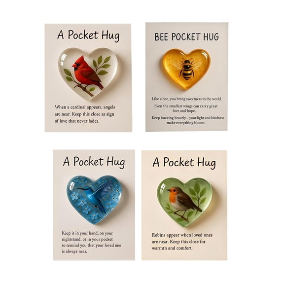 Hummingbird Pocket Hug,A Pocket Hug Heart-Shaped Memorial Token,Bee Pockets Hugs,Mini Acrylic HugS Token with Encouragement Card,Sympathy Keepsake for Remembrance,for Friends Family and Loved Ones