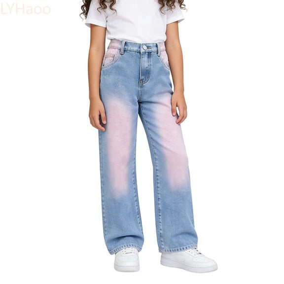 LYHaoo Versatile Girls Pants For School And Everyday Wear Slim Straight Leg Jeans In For Tween To Teen Comfortable Mid Waist Denim Trousers For Kids Wide Leg Jeans,Sizes 10 Years