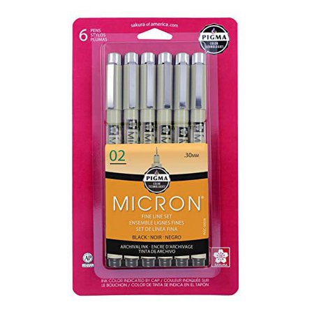 Sakura Pigma 50036 Micron Blister Card Ink Pen Set, Black, 02 6CT