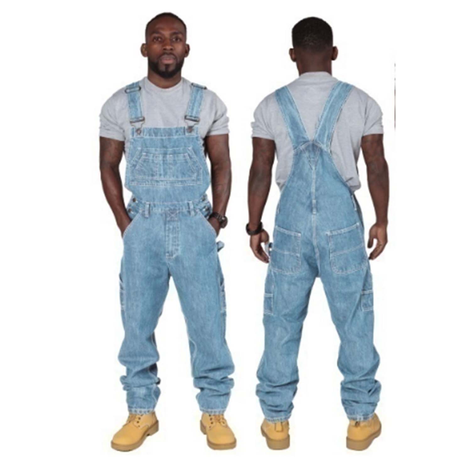 Plus Size Fashion Men's Loose Overall Jeans Casual Blue Jeans Jumpsuit Jumpsuit Gallus Trousers