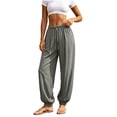 thumbnail image 5 of Women's Summer Harem Pants Casual Elastic Waist Flowy Loose Fit Yoga Pants Drawstring Lightweight Loungewear Jogger Pants Gray M, 5 of 7