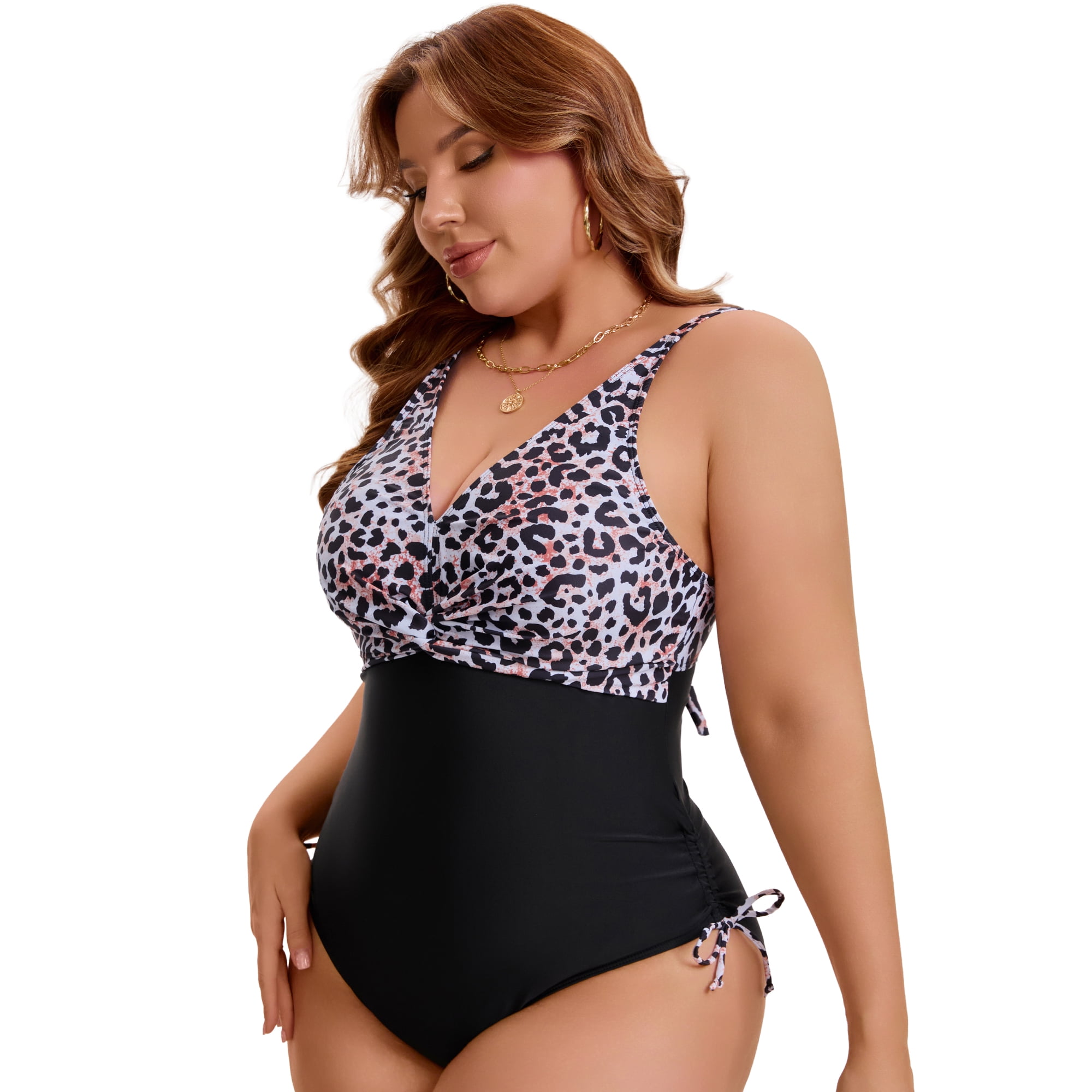 DARING DIVA Women's Plus Swimsuit with V Neck and Adjustable Push Up Design 3X Black