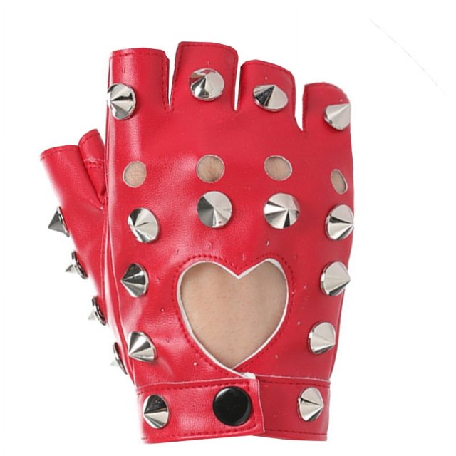 Guantes de cuero de medio dedo para hombres y mujeres con remaches de diamantes para bailar hip hop punk, guantes de fotografía geniales de moda para actuaciones