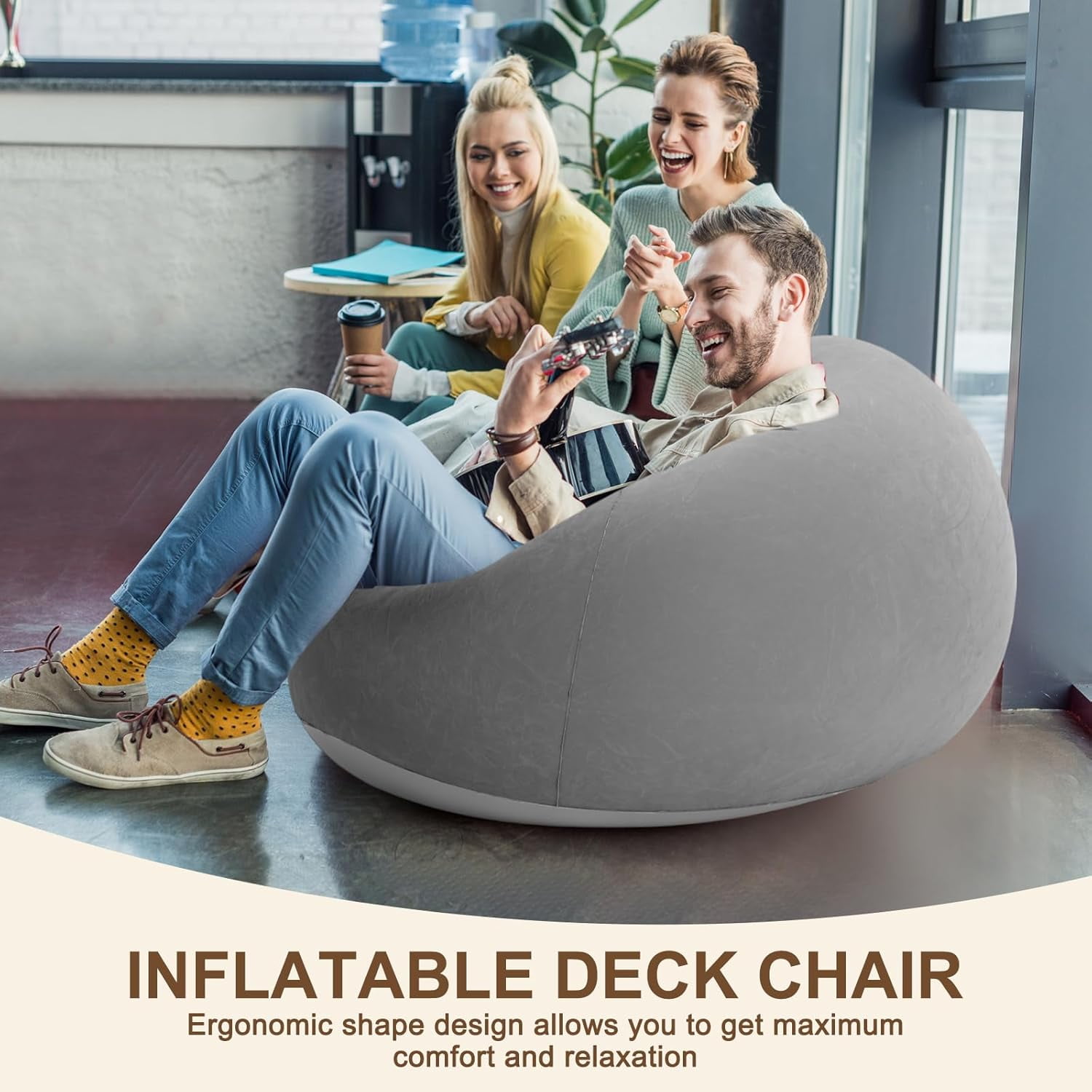 Inflatable Bean Bag Chairs for Adult Blow up Chairs Lazy Sofa Folding Portable Inflatable Chair for Movie Outdoor Room Bedroom Reading Camping(Grey)