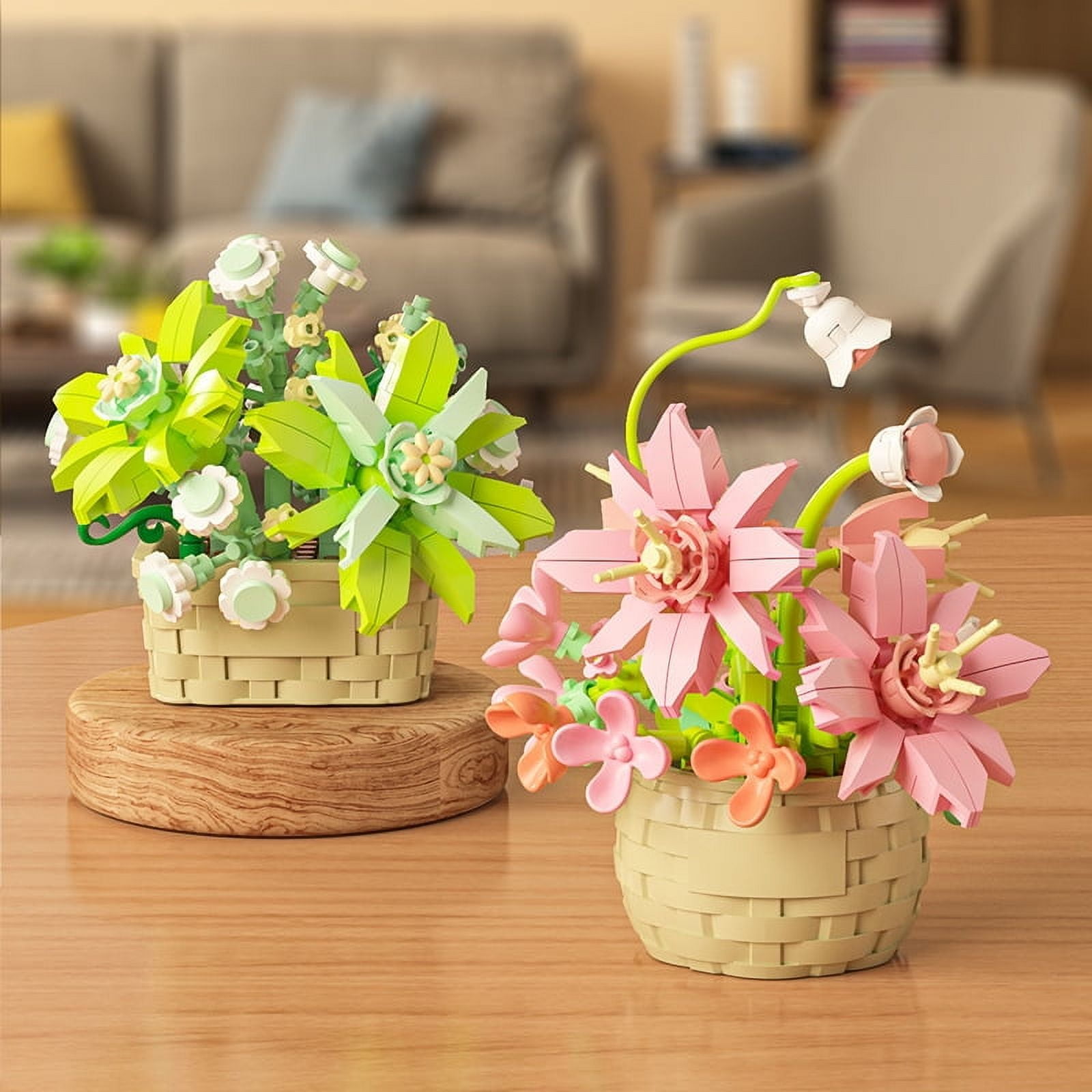 DIY MOC Potted Rose Sunflower Plants Succulents Bonsai Tree Gardens Romantic Building Blocks Model Bricks Kids Sets Kits Toys
