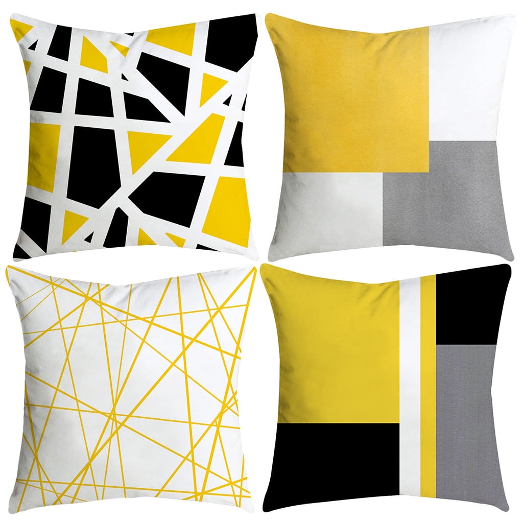 Yellow Cotton Linen Pillow Case Sofa Waist Throw Cushion Cover Home Decor