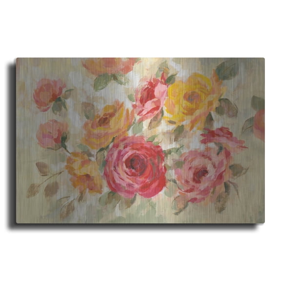 Luxe Metal Art 'Brushy Roses' by Silvia Vassileva, Metal Wall Art, 36" x 24"