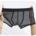 thumbnail image 3 of Fishnet Underwear for Men Mid Waisted Boxer Briefs Mens Trendy Solid Color Hollow-Out Breathable Stretchy Slim Loungewear Athletic Boxers, 3 of 7