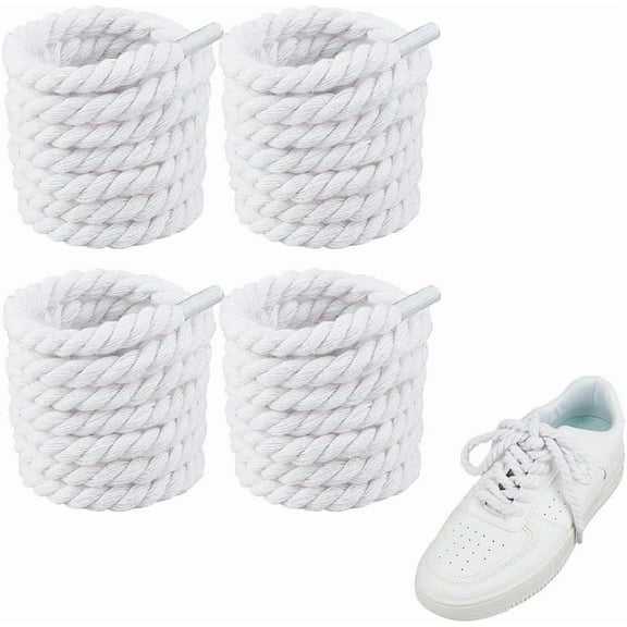 4 Pairs Thick Rope Shoelaces 8mm Width Round Shoelace Cotton Shoestring Replacement Shoe Laces Chunky Shoe Lace Cotton