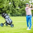 thumbnail image 4 of Gymax 3 Wheels Foldable Golf Push Pull Cart Trolley w/ Mesh Bag Foot Brake Blue, 4 of 10