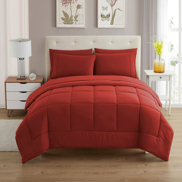 Juego de edredón tamaño king con sábanas, ropa de cama de 7 piezas, color rojo