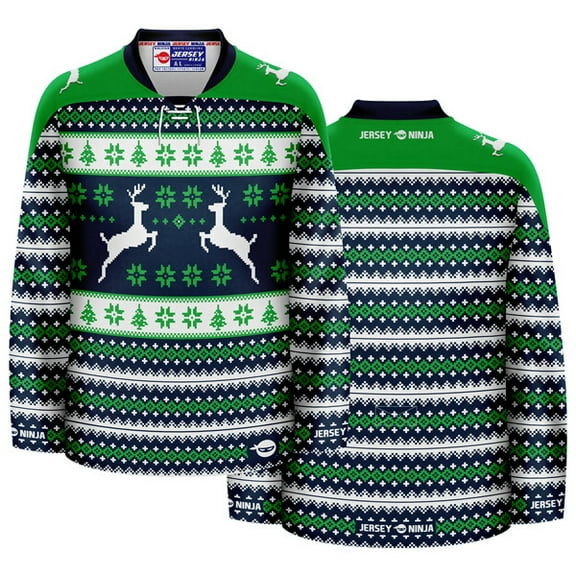 Christmas Dueling Reindeer Ugly Sweater Hockey Jersey