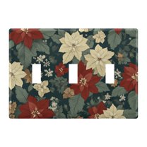Yayeee Toggle Light Switch Wall Plate 3-Gang 6.37"x4.48" Decorative Outlet Cover, Christmas Blooms