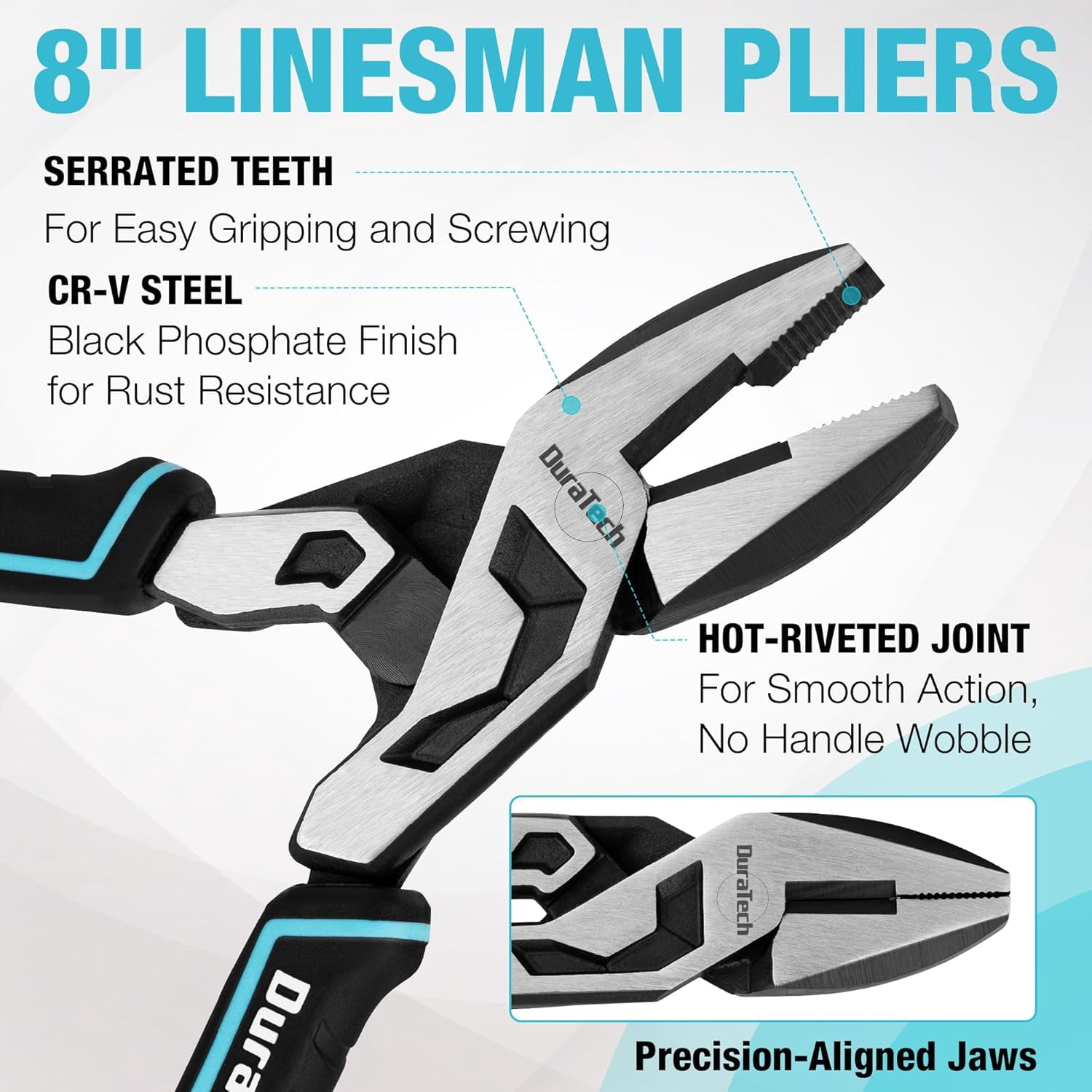 8-Inch Compound Lineman's Pliers, Gen 2 Dual Pivot High-Leverage Design for Ultra Labor-Saving, CR-V Steel Linesman Pliers with Wire Cutter & TPR Grip