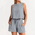 thumbnail image 2 of Conjunto de pantalones cortos sin mangas de cintura alta para mujer: ajuste holgado informal, dos piezas para primavera/verano, estilo versátil para la playa/vacaciones, 2 of 5