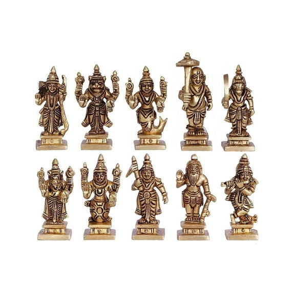 Brass World Brass Dashavatara Dasavatharam of Lord Vishnu Statues Ten Incarnations Avatars Idol Murti for Mandir Puja Temple Height 2.5 Inch