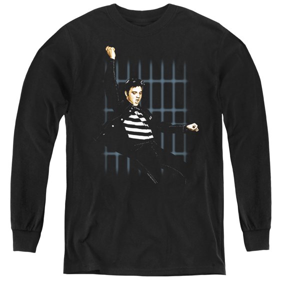 Elvis Presley Blue Bars Youth Long Sleeve T-Shirt Black