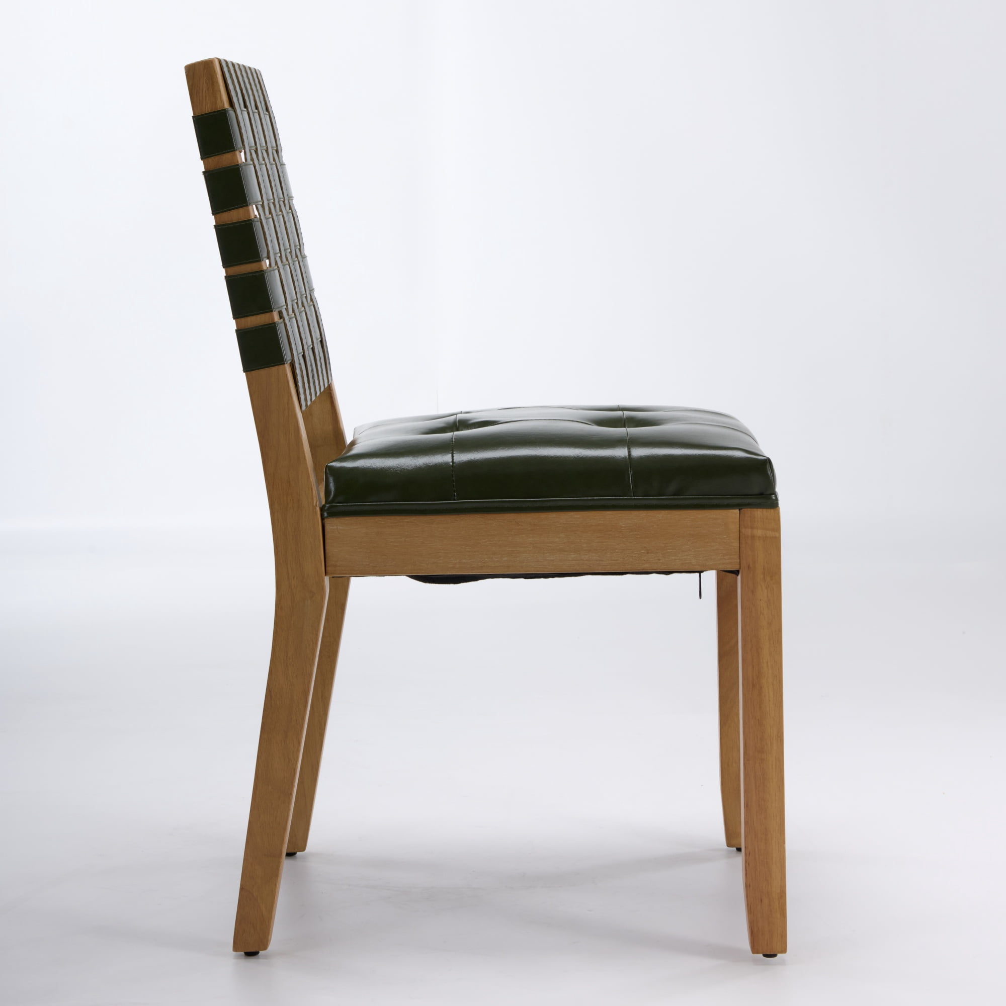GARITIN Dining Chairs Set of 2, Woven PU Leather Side Chairs with Button Tufted Seat and Solid Wood Frame for Dining Room, Hunter Green