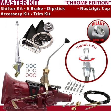 American Shifter TH200 Shifter Kit Chrome 10 in. E Brake Cable Clamp Trim Kit Dipstick for EFD92