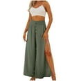 thumbnail image 4 of uublik Women Sweatpants Green Side Split High Waisted Palazzo Beach Pants Summer Boho Flowy Trousers, 4 of 6