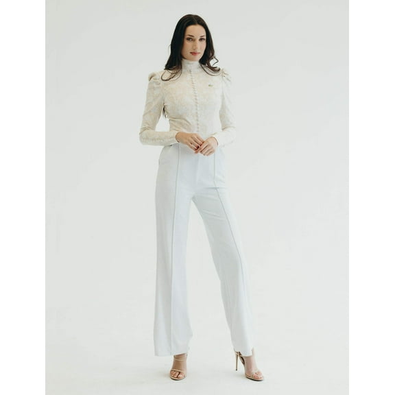 Mrs Momma Bear Long-Sleeve Printed Lace Athleisure White, I Do Jumpsuit (Women's)