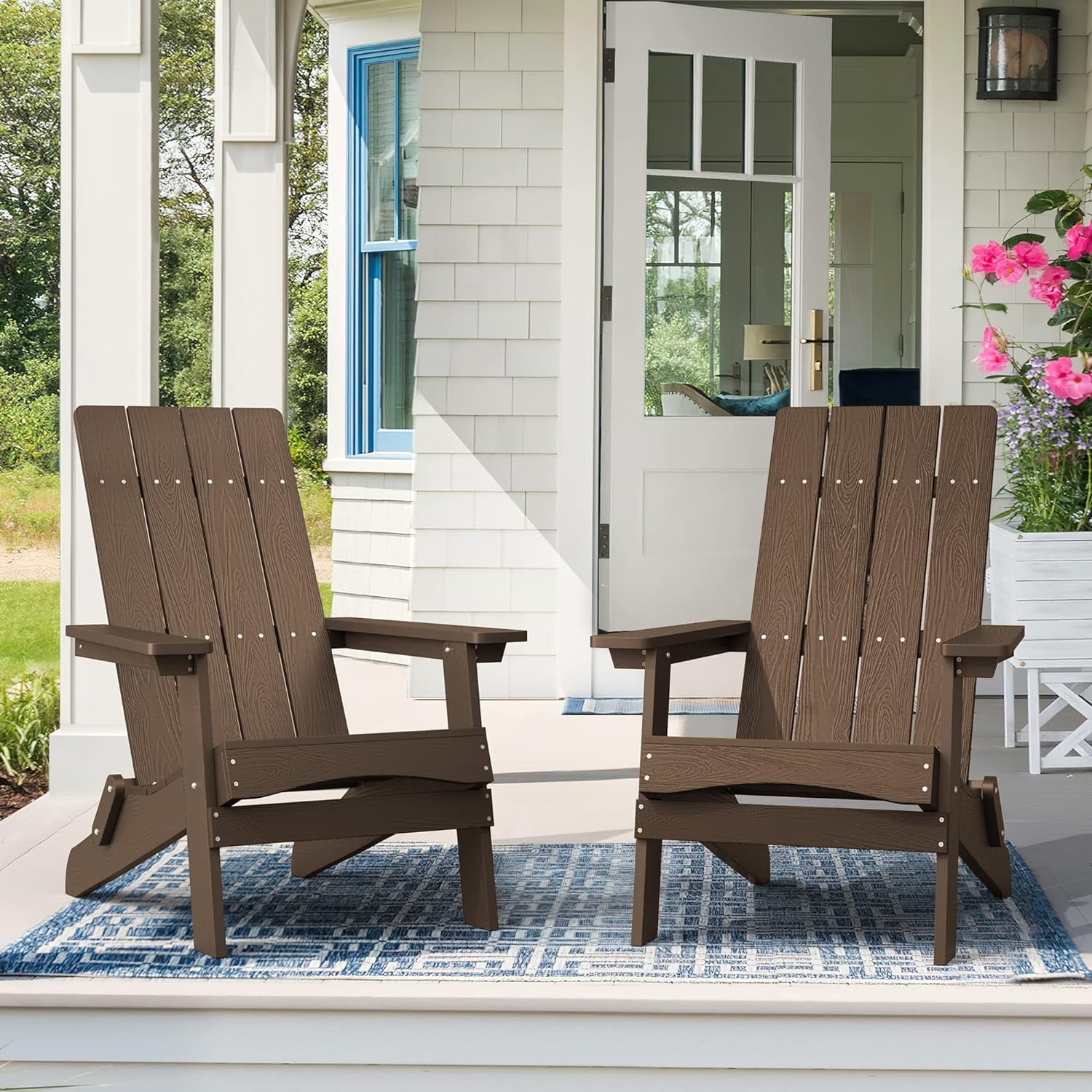 Dycanpo Folding Adirondack Chairs Set of 4, Hdps Poly Outdoor Chair Weather Resistant, Dark Brown