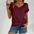 thumbnail image 2 of Comdrip Hauts Décontractés pour Femmes, Haut Décontracté à Manches Courtes avec Nœud, Coupe Ajustée, Col en V, T-Shirt, Hauts de Travail pour Femmes Rouge1 3TG, 2 of 5