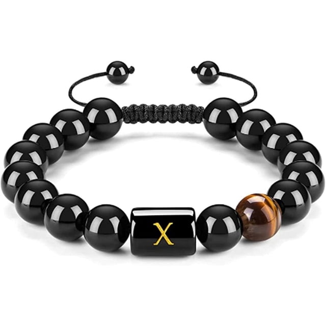Xihbxyly Tobillera de Piedra Negra, Pulsera de Cuentas de Piedra Negra, Tobillera de Piedra Natural