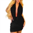 thumbnail image 3 of Vestido Mini Ajustado con Cuello en V Profundo para Mujer, Sin Mangas, para Fiestas y Clubes Negro L, 3 of 7
