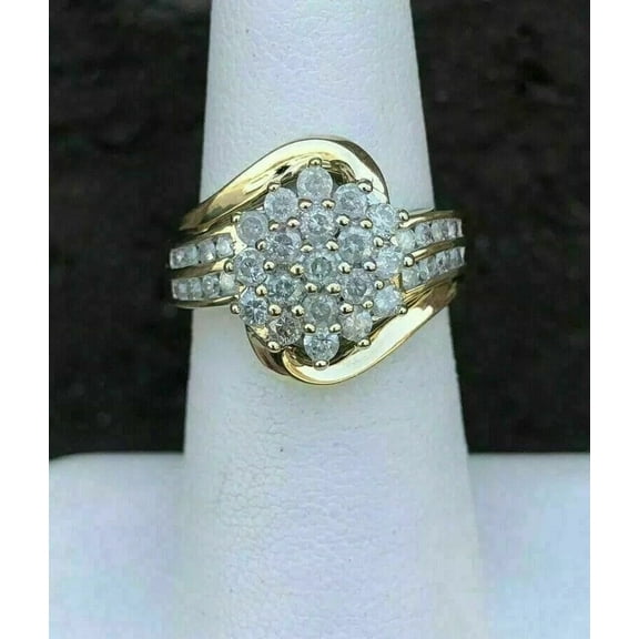 Women's Cluster Ring 14K Yellow Gold Plated 925 Silver 2CT Round Cut Lab Created VVS1/D Diamond