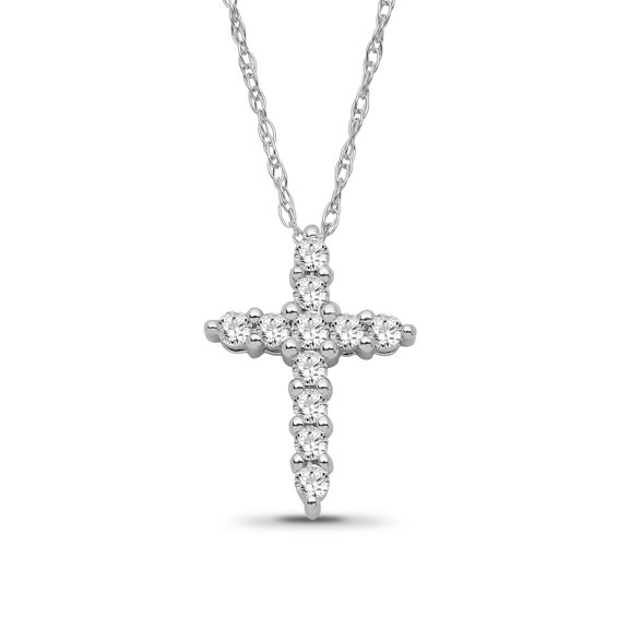 ARAIYA JEWELRY 14K White Gold Diamond Cross Pendant with Silver Chain Necklace for Women (1/5 Cttw, I-J Color, I2-I3 Clarity), 18"