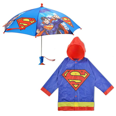 DC Comics Superman Slicker and Umbrella Rainwear Set, Little Boys, Age
