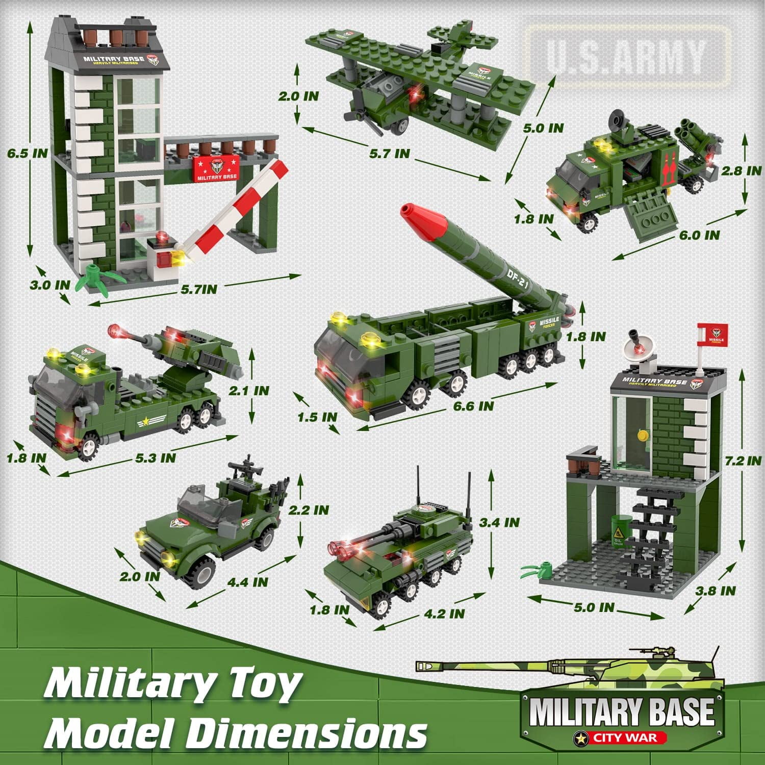 1162 Pcs Police Building Blocks Set, Army Military Base Building Kit for Kids,ENP Stem Building Toy, Gifts for Boys Girls 6-12, Green