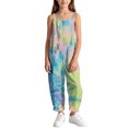 thumbnail image 3 of dazeni Girls Sleeveless Jumpsuits Fashion Tie Dye Romper Wide Leg Pants Casual Summer Boho Spaghetti Straps Overalls with Big Pockets Green 5-6 Years, 3 of 9