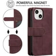 thumbnail image 6 of Wallet Case for iPhone 13 6.1 inch, Retro Matte 9 Card Holder Slots Zipper Pocket Case PU Leather Magnetic Closure Kickstand with Wrist Strap Folio Flip Case - Wine Red, 6 of 15