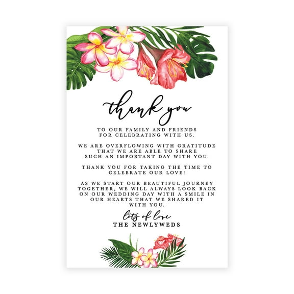 Koyal Wholesale Tropical Florals Wedding Thank You Place Setting Cards for Table Reception, Dinner Plates, Family, 56-Pk