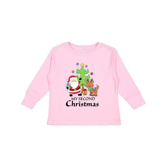 Inktastic My 2nd Christmas with Santa Reindeer and Tree Boys or Girls Long Sleeve Toddler T-Shirt
