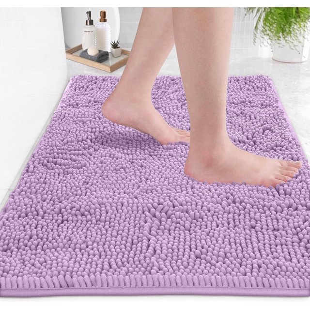 LuxUrux Bath Mat-Extra-Soft Plush Bath Shower Bathroom Rug,1'' Chenille Microfiber Material, Super Absorbent Shaggy Bath Rug. Machine Wash & Dry (20 x 30, Lavender)