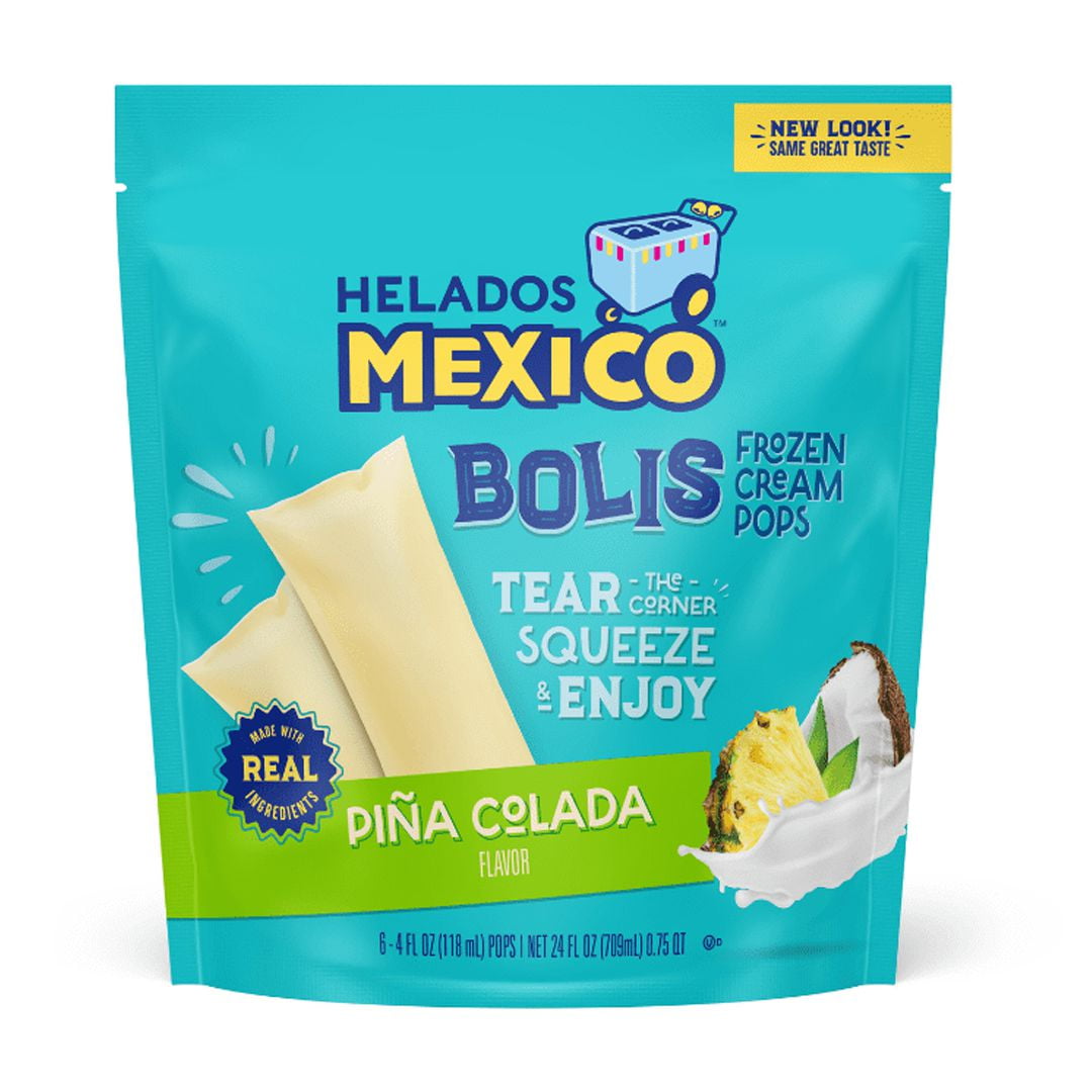 Helados Mexico Pina Colada Bolis Frozen Cream Pops in a Tube, Push Up, Gluten-Free, 24 oz, 6 Count